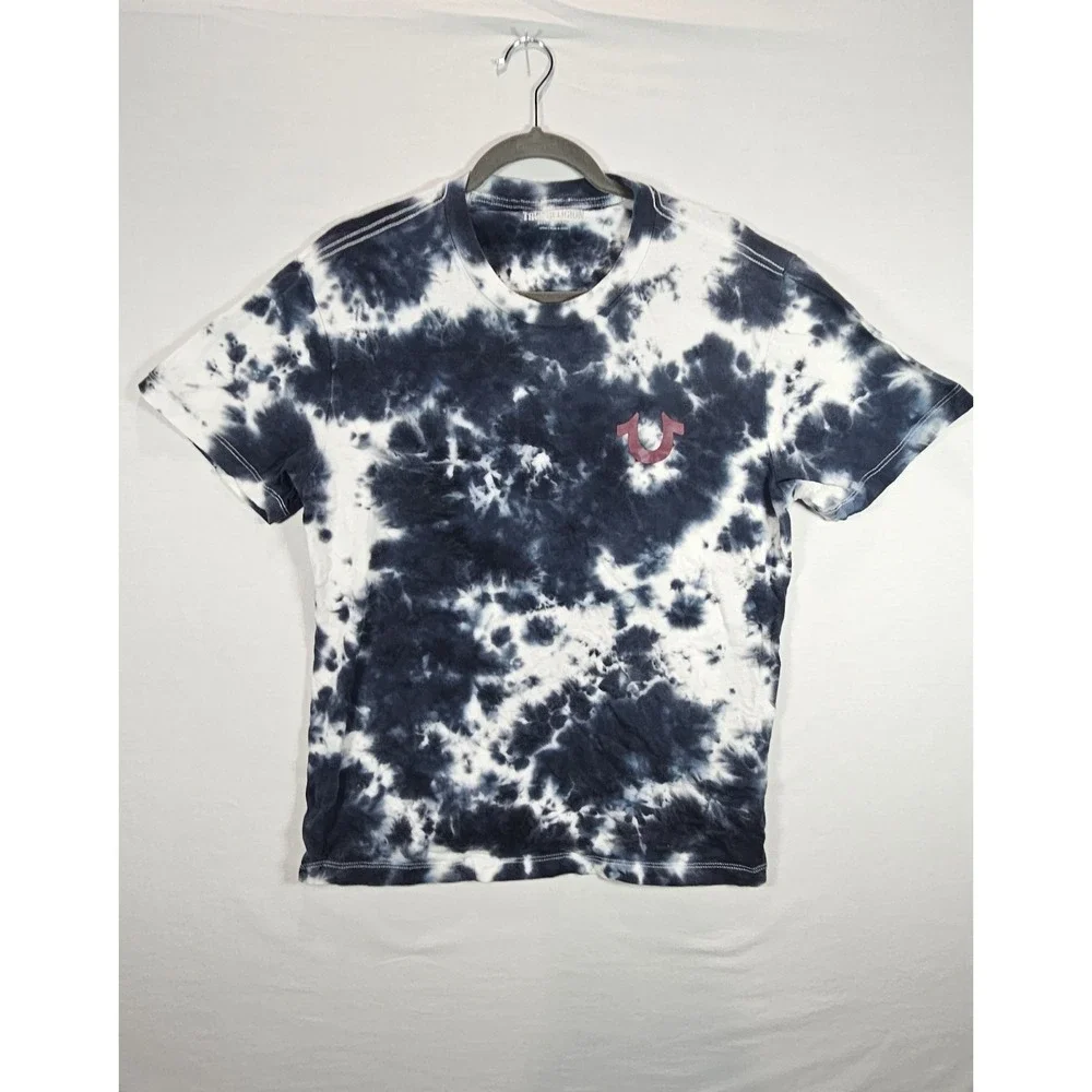 True Religion‎ T-Shirt Men's Large Tie Dye Short Sleeve Graphic Buddha Blue